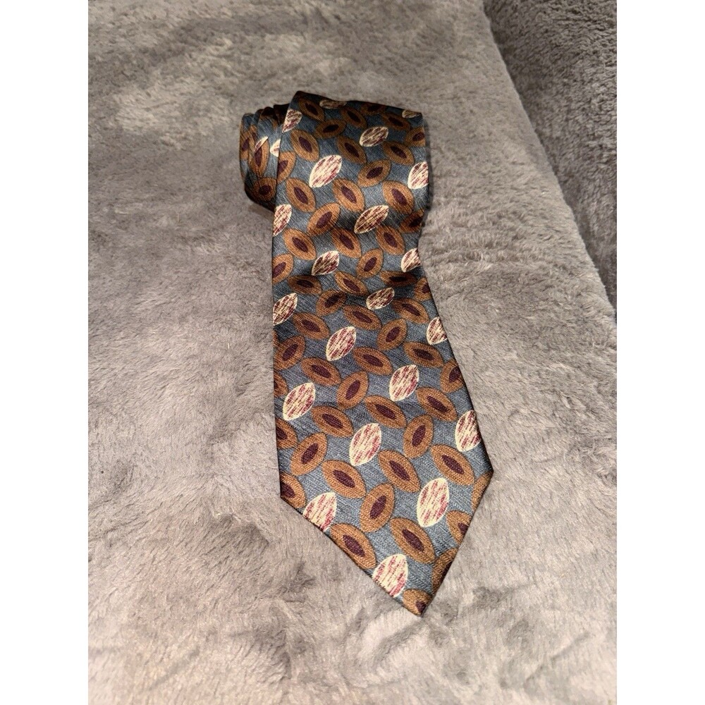 Fendi Men's Silk Tie Blue Red Brown Geometric Pattern VTG Italy